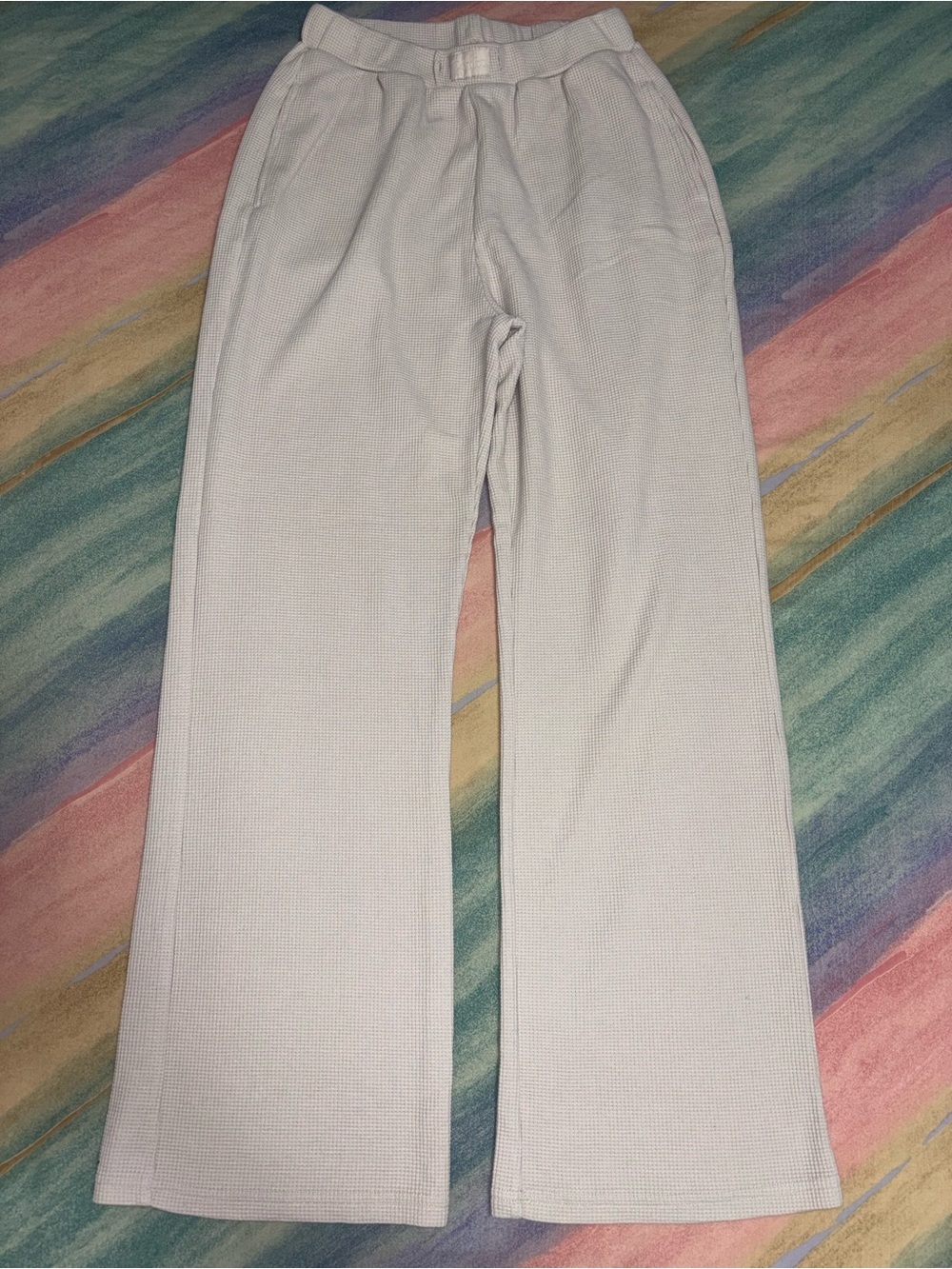 Comfrt Waffle Lounge Pants in White Dove Size S
